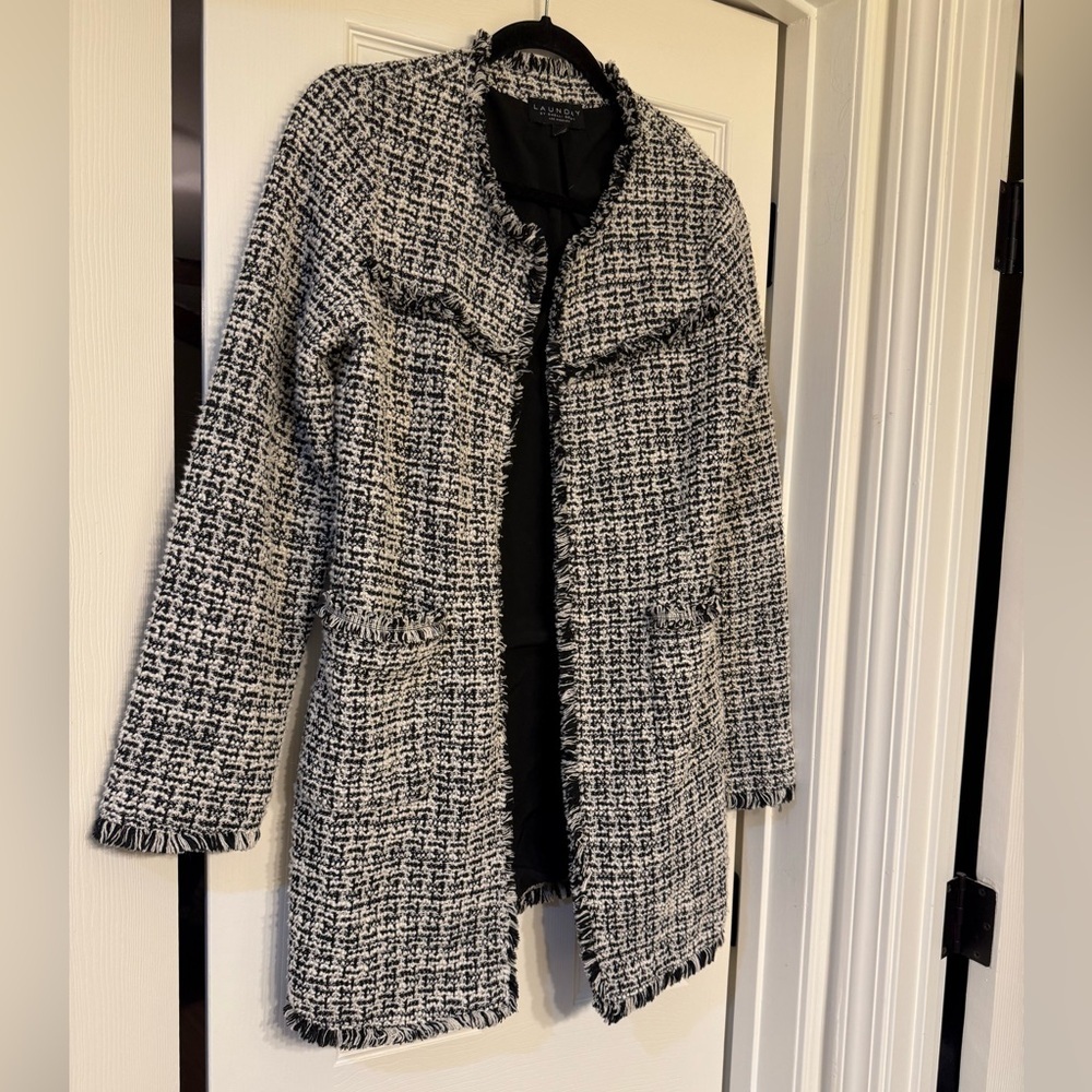 Laundry By Shelli Segal Women Black Tweed Raw Cardigan - Picture 2 of 6